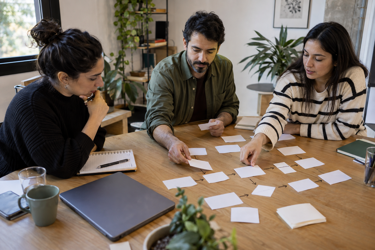 Equipo ordenando un proceso sobre papel antes de automatizarlo