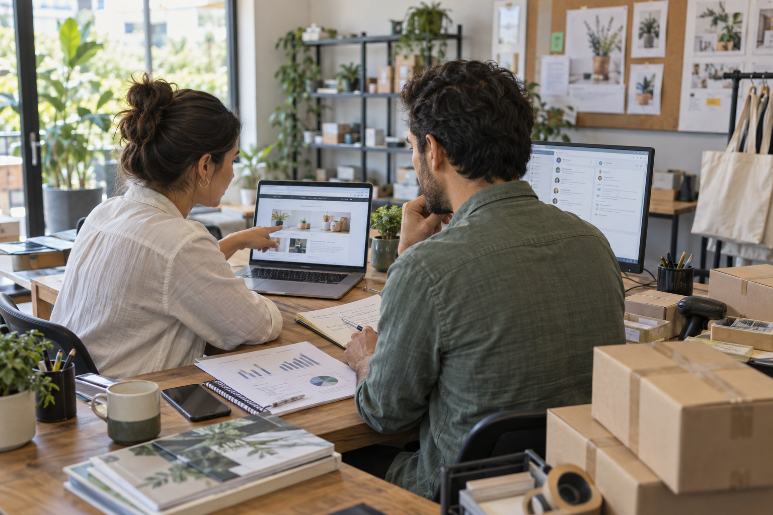 Business owners reviewing a digital journey before automating and optimizing it