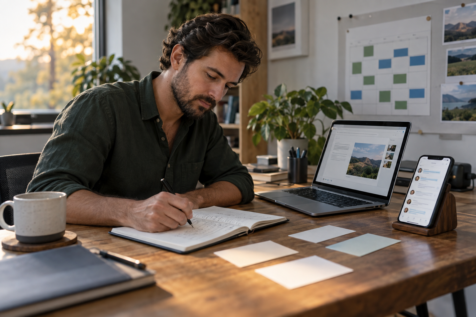 Fundador convirtiendo notas de trabajo en una rutina de publicación profesional